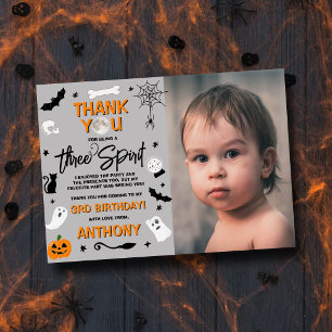 Three Spirit! Halloween 3rd Birthday Photo Thank You Card