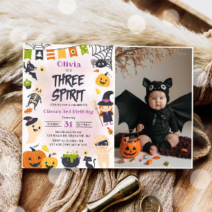 Three Spirit Halloween Cute Ghost Birthday Photo  Invitation