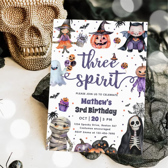 Three Spirit Halloween Ghost 3rd Birthday Invitation (Creator Uploaded)