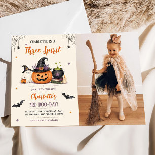 Three Spirit Halloween Ghost 3rd Birthday Photo Invitation