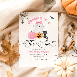 Three Spirit Halloween pink spooky girl birthday Invitation