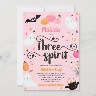 Three Spirit Pink Halloween 3rd Birthday Party     Invitation