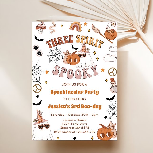 Three Spirit Spooky Cute Groovy Halloween 3rd  Invitation (Creator Uploaded)
