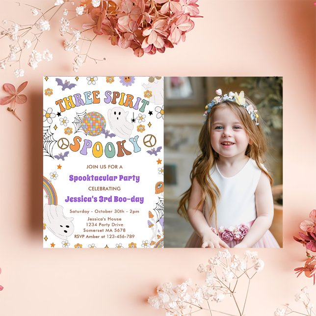 Three Spirit Spooky  Groovy Halloween 3rd Photo  Invitation (Creator Uploaded)