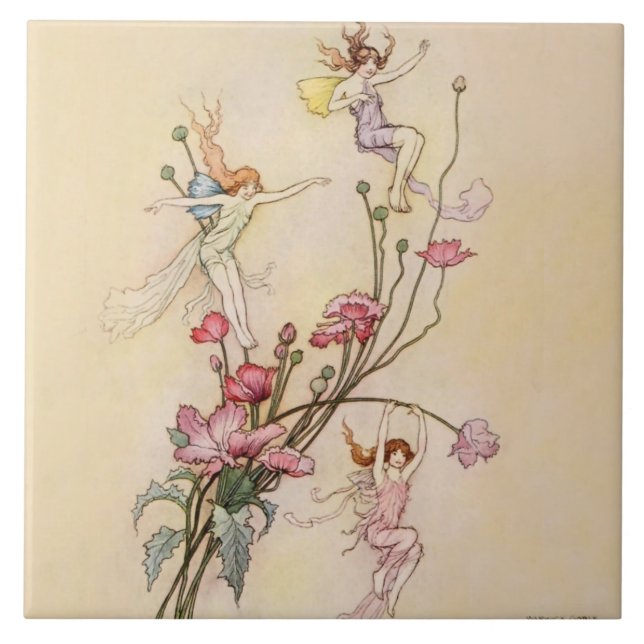 “Three Spirits Mad With Joy” by Warwick Goble Ceramic Tile (Front)
