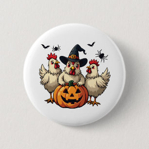 Three Spooky Halloween Chickens Farmer Fall Witch 6 Cm Round Badge
