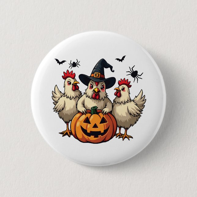 Three Spooky Halloween Chickens Farmer Fall Witch 6 Cm Round Badge (Front)