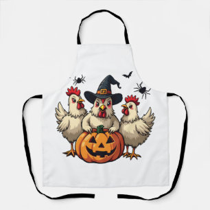 Three Spooky Halloween Chickens Farmer Fall Witch Apron