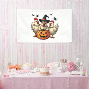 Three Spooky Halloween Chickens Farmer Fall Witch Banner