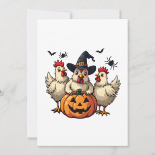 Three Spooky Halloween Chickens Farmer Fall Witch Holiday Card