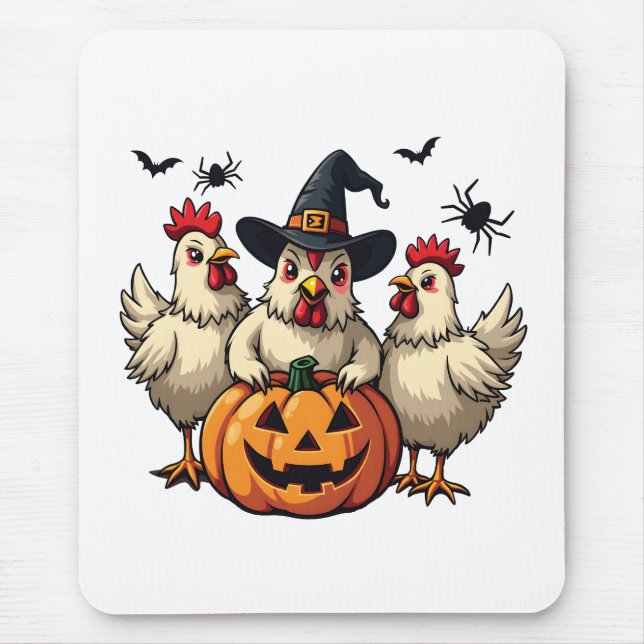 Three Spooky Halloween Chickens Farmer Fall Witch Mouse Pad (Front)