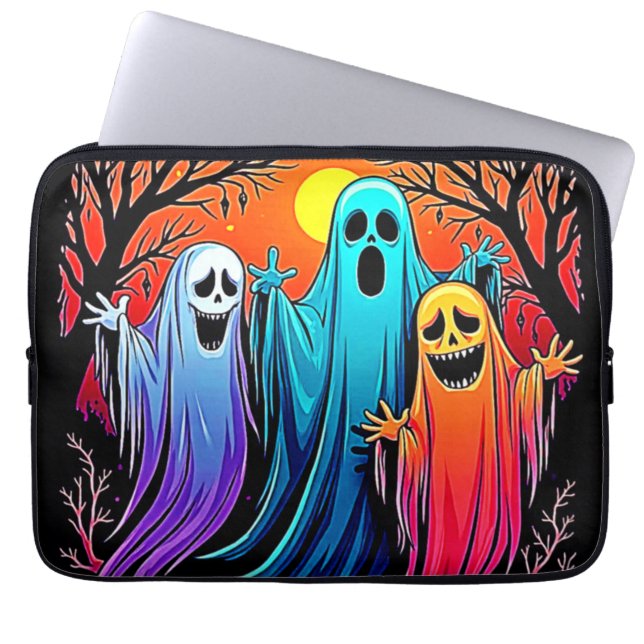 Three Spooky Halloween Ghosts Design Laptop Sleeve (Front)