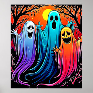 Three Spooky Halloween Ghosts Design Poster