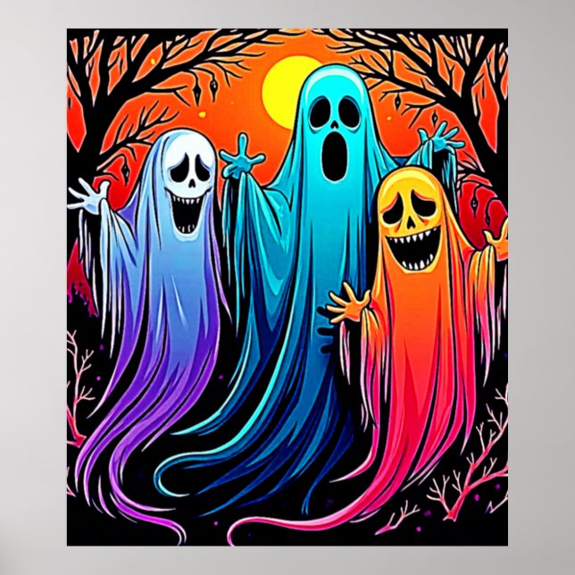 Three Spooky Halloween Ghosts Design Poster (Front)