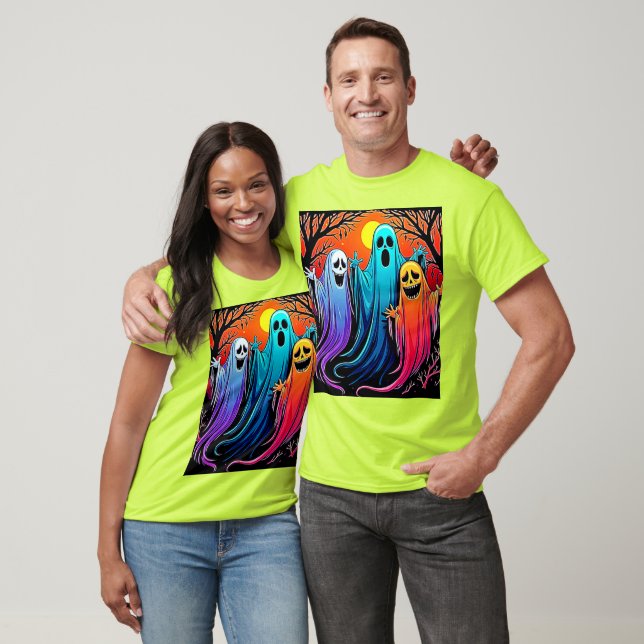 Three Spooky Halloween Ghosts Design T-Shirt (Unisex)
