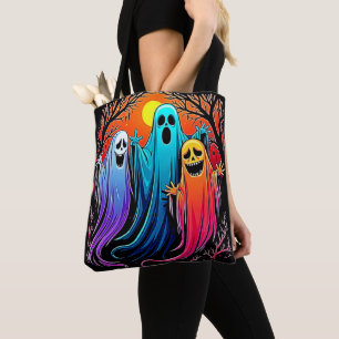Three Spooky Halloween Ghosts Design Tote Bag
