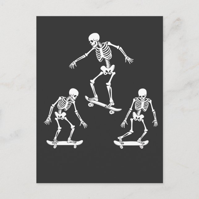 Three Spooky Skating Skeleton Halloween Skateboard Postcard (Front)