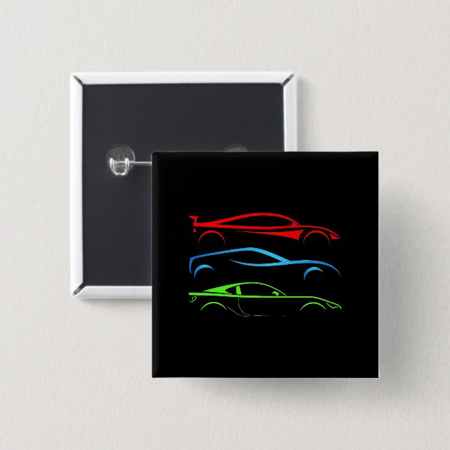 Three Sports Cars 15 Cm Square Badge (Front & Back)