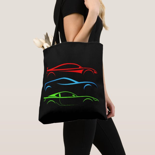 Three Sports Cars Tote Bag (Close Up)