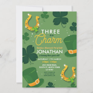 Three St. Patricks Day 3rd Birthday Party Invite 