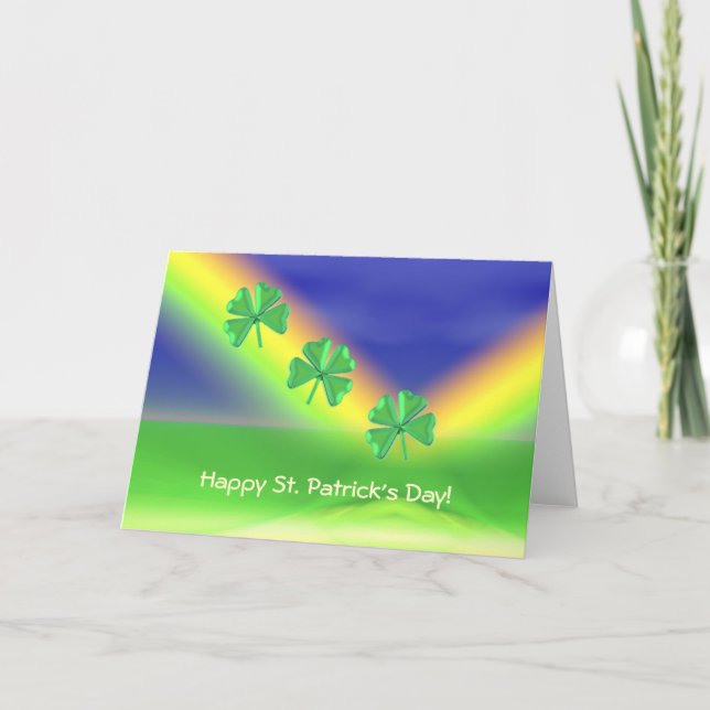 Three St. Patrick's Day 4-Leaf Clovers Card (Front)