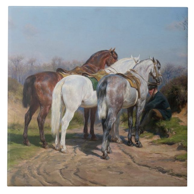 Three Stallion Horses (by Rosa Bonheur) Ceramic Tile (Front)
