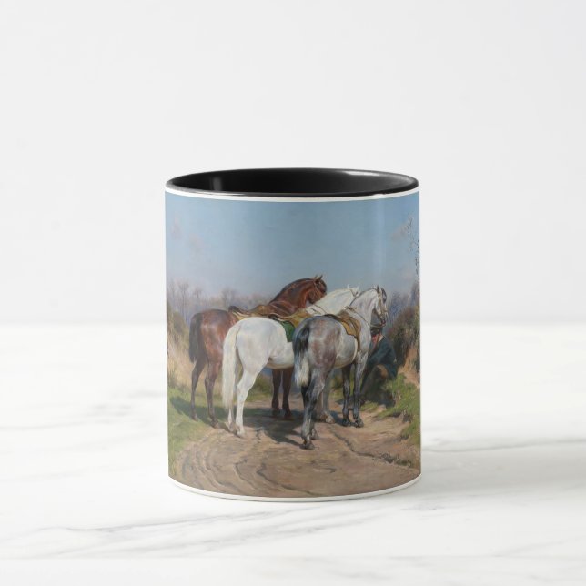 Three Stallion Horses (by Rosa Bonheur) Mug (Center)