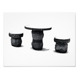Three Stone Round Benches Snow Photo Enlargement