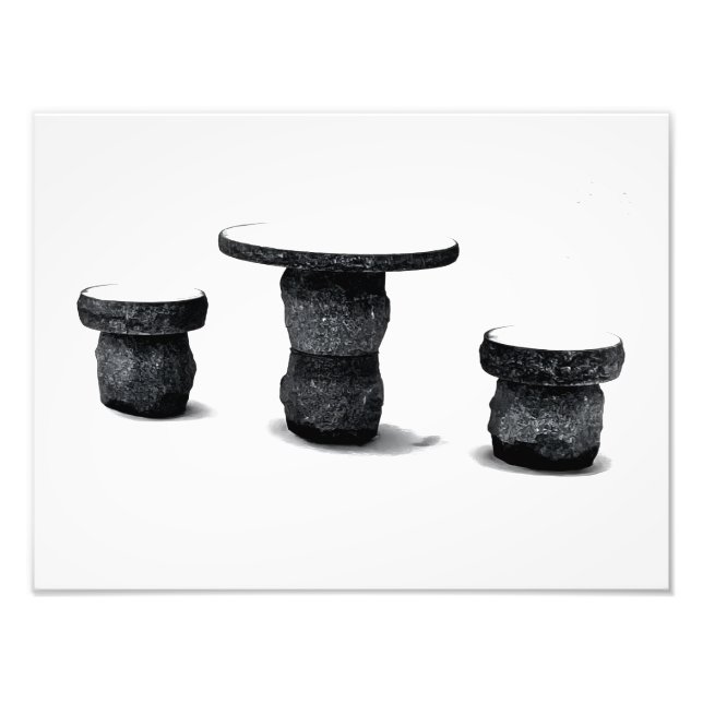 Three Stone Round Benches Snow Photo Enlargement (Front)