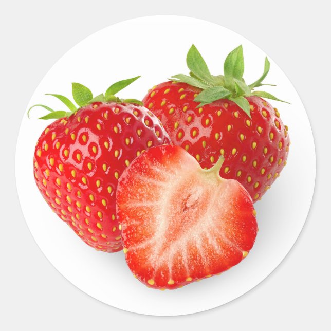 Three strawberries classic round sticker (Front)