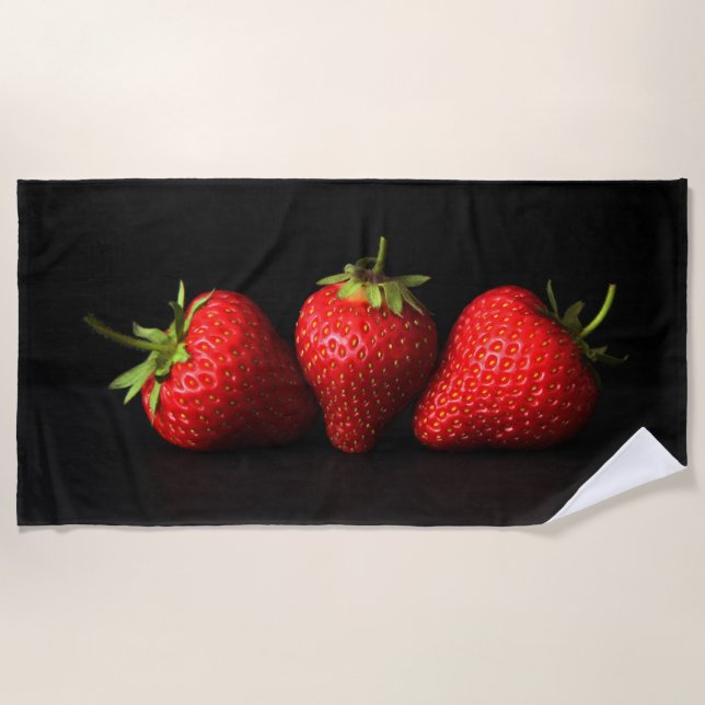 Three Strawberries On Black btcna Beach Towel (Front)