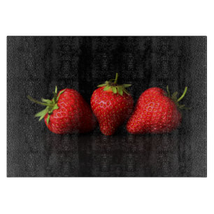 Three Strawberries On Black cbcn Cutting Board