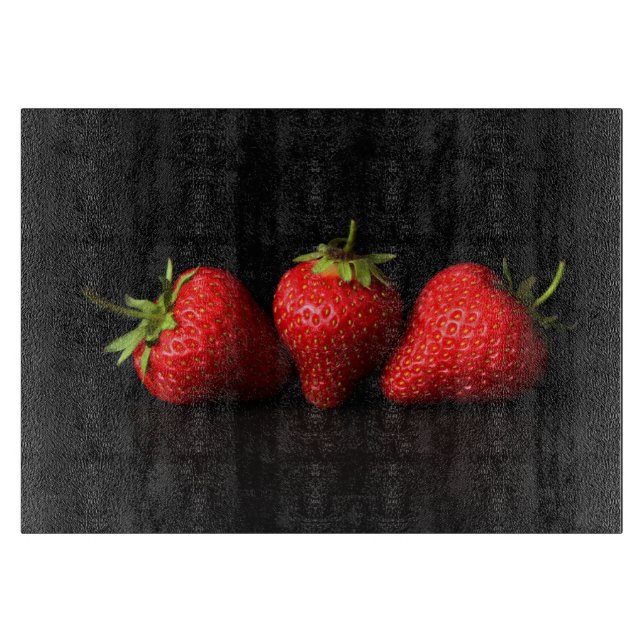Three Strawberries On Black cbcna Cutting Board (Front)