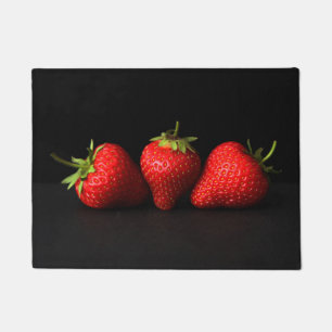 Three Strawberries On Black dmcn Doormat