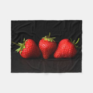 Three Strawberries On Black fba Fleece Blanket