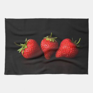 Three Strawberries On Black ktcn Tea Towel