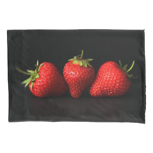 Three Strawberries On Black pccna Pillowcase (Front)