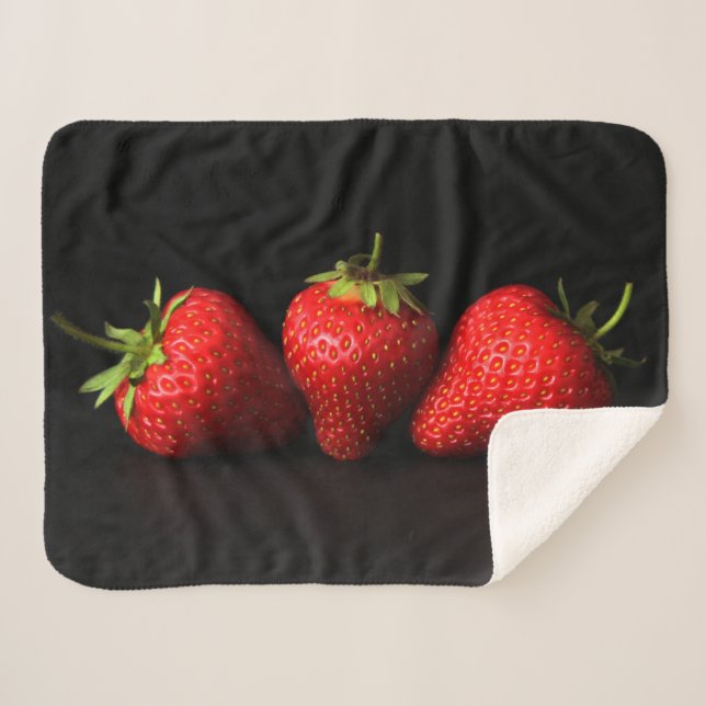 Three Strawberries On Black sbcnm Sherpa Blanket (Front (Horizontal))