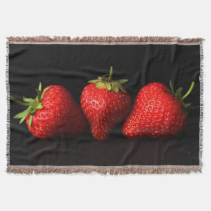 Three Strawberries On Black tbcna Throw Blanket
