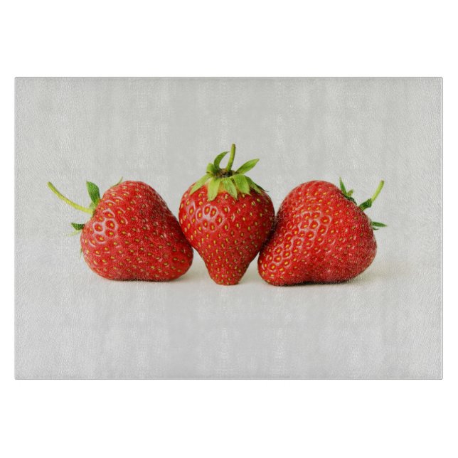 Three Strawberries On White cbcna Cutting Board (Front)