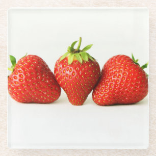 Three Strawberries On White coastercn Glass Coaster