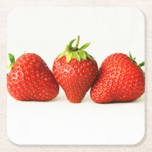 Three Strawberries On White coastercna Square Paper Coaster