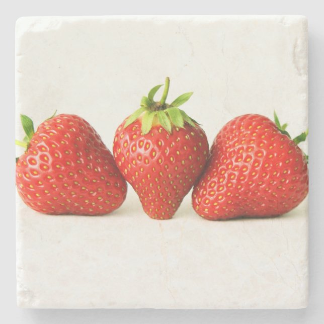 Three Strawberries On White coastercna Stone Coaster (Front)
