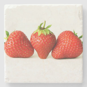 Three Strawberries On White coastercnm Stone Coaster