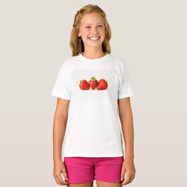 Three Strawberries On White gccna T-Shirt (Front Full)