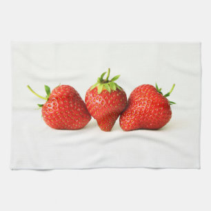 Three Strawberries On White ktcn Tea Towel