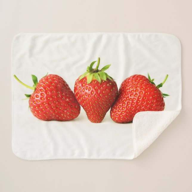 Three Strawberries On White sbcnm Sherpa Blanket (Front (Horizontal))