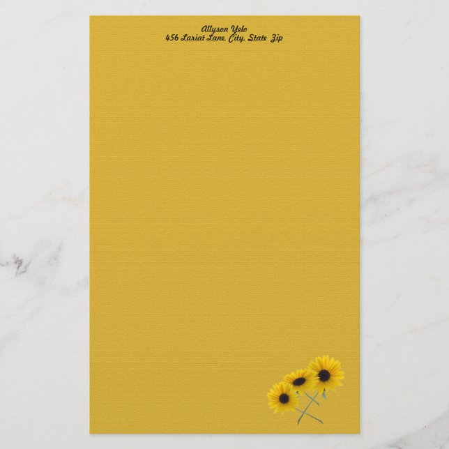 Three Sunflower Photograph Corner Template Stationery (Front)