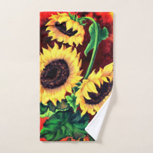 Three Sunflowers Bath Towels