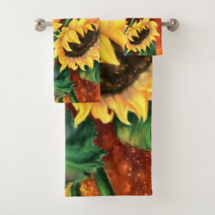 Three Sunflowers Bath Towels